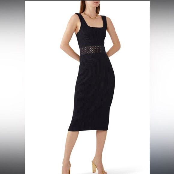 NWT SIMKHAI LOREN CROCHET RING MIDI DRESS Black Large - Picture 1 of 14